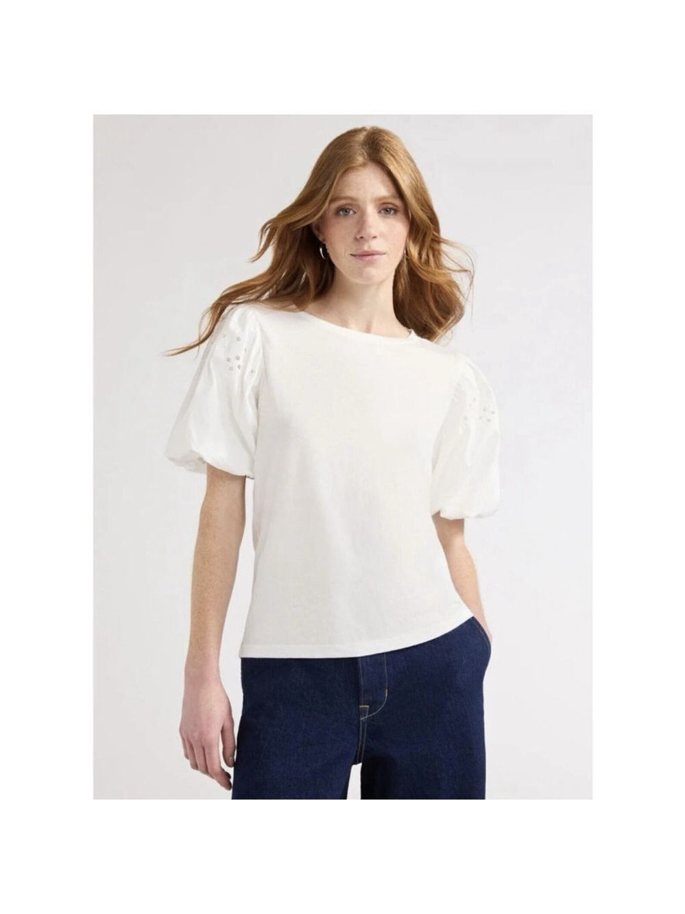 Free Assembly Eyelet Lace Puff Sleeve Top Plus Sz XXL White Boho Peasant Preppy